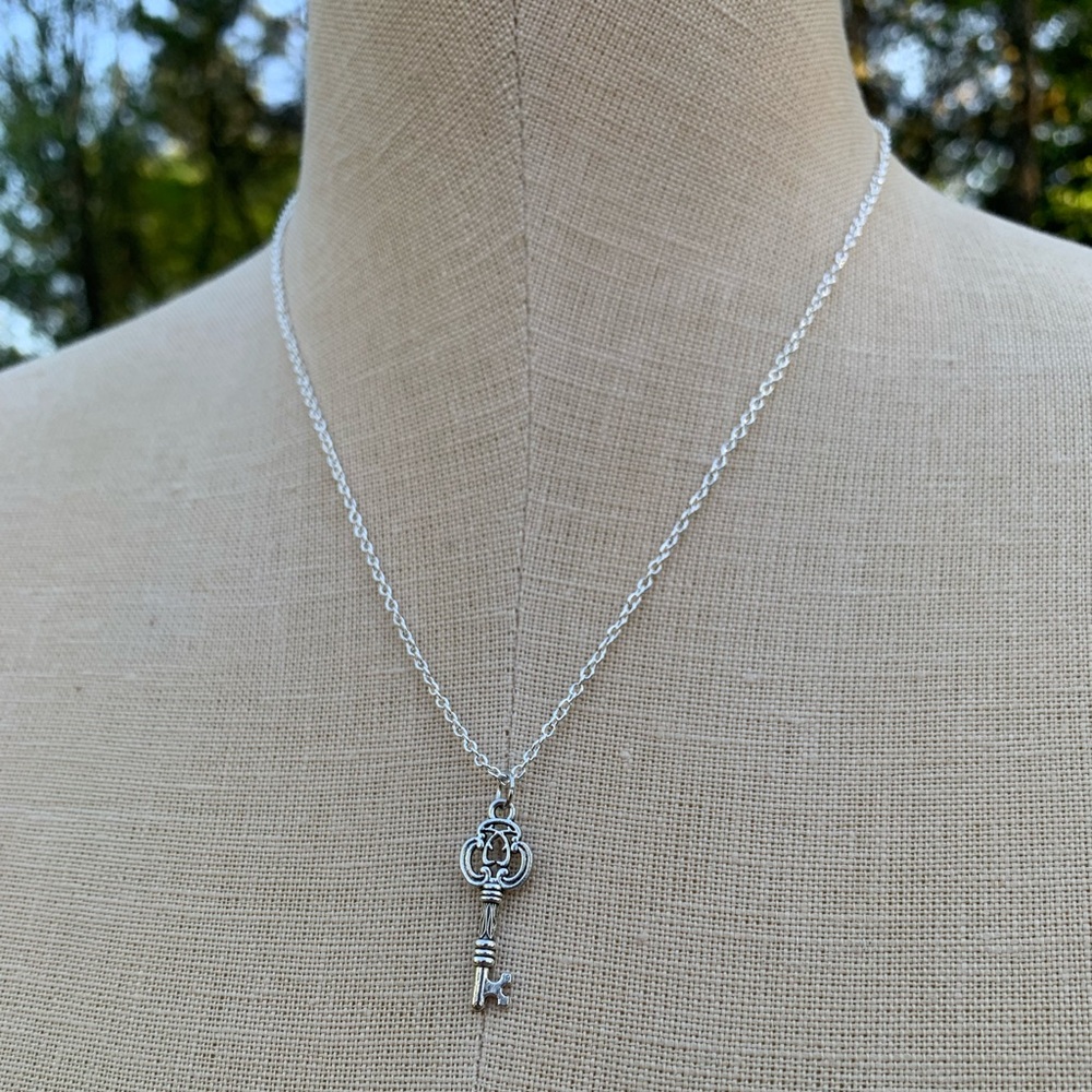 NWT Sterling Silver Plated Chain & Key Charm Necklace - Picture 4 of 13